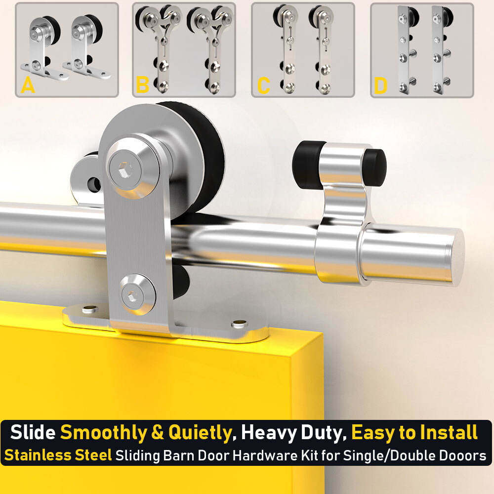 CCJH 4FT-16FT Stainless Steel Sliding Barn Door Hardware Kit Track for Wood Door gallery