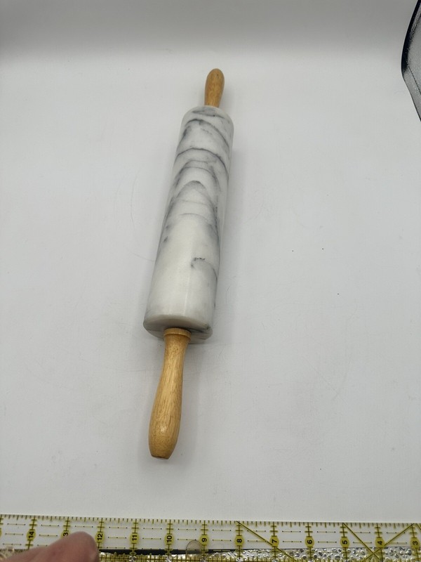 White & Gray Marble Rolling Pin 10” Barrel 18” Over All Length gallery