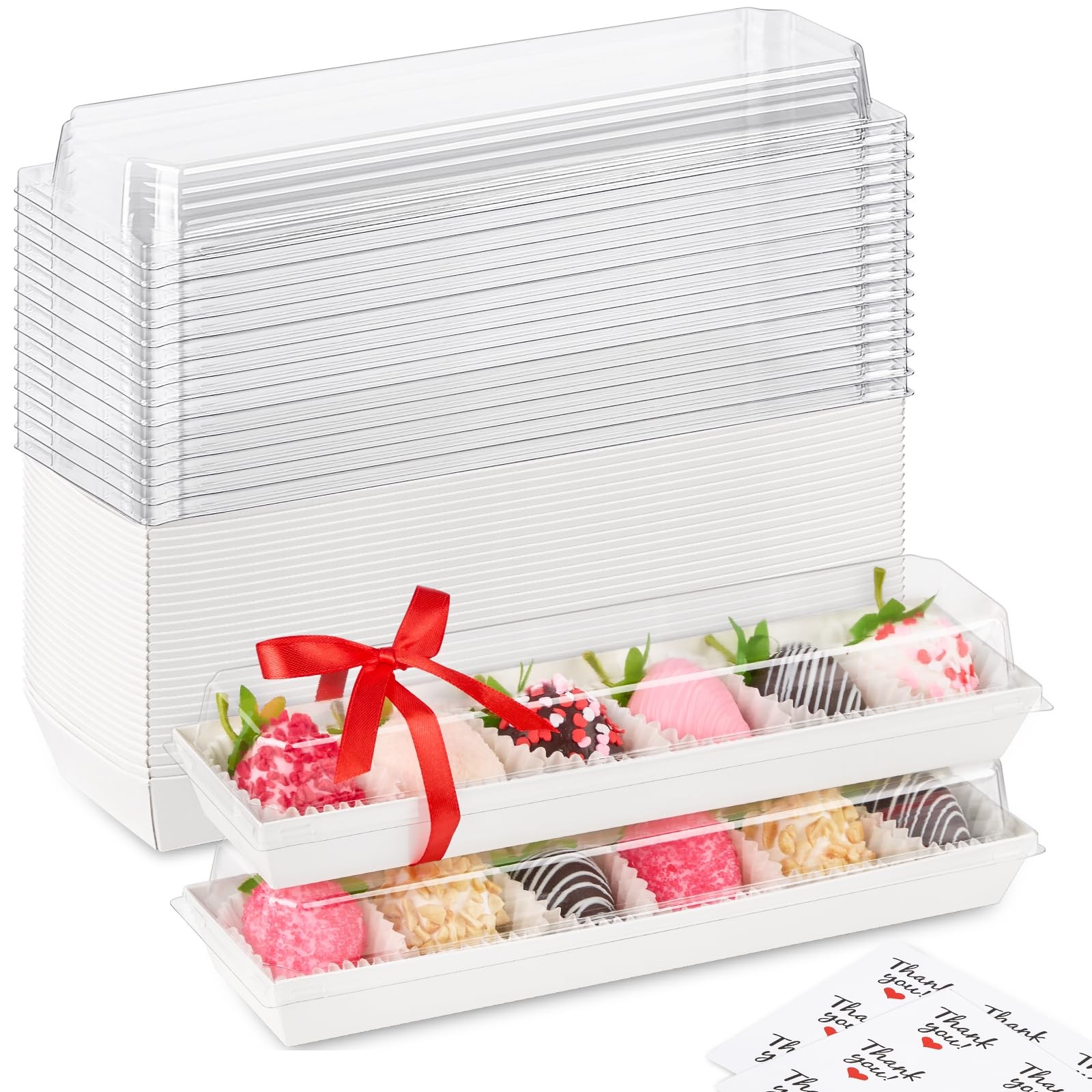 25 Pack Paper Strawberry Boxes with Clear Lids, 12 x 2.6 x 2 Inches White Lon... gallery