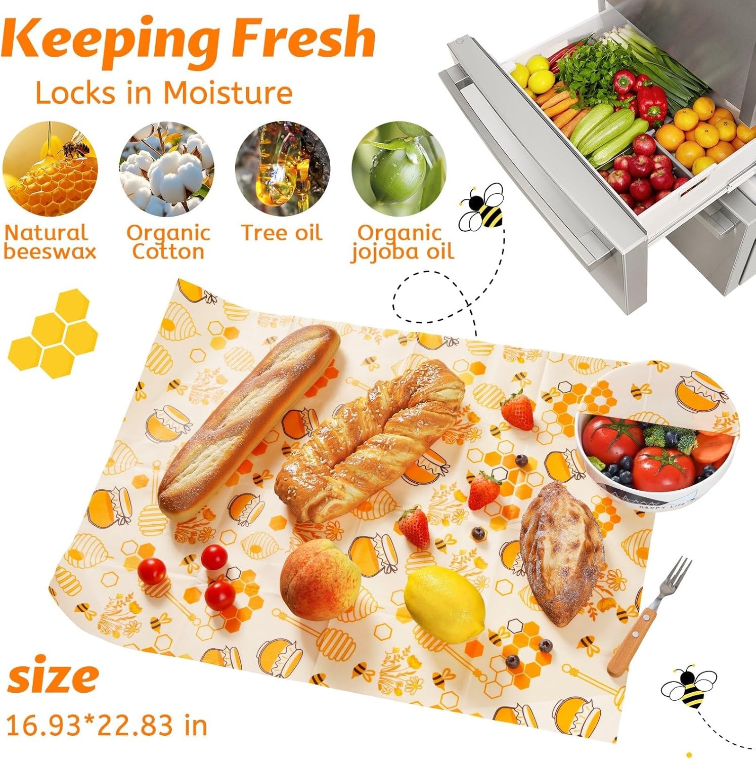 Beeswax Wraps for Food – Reusable Beeswax Bread Bag & Sandwich Wrap, Organic & gallery