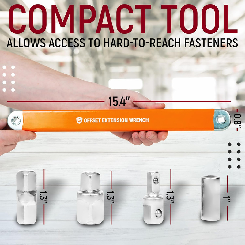 Adjustable Offset Extension Wrench Set with 1/4", 3/8", 1/2" Drive Adapters gallery
