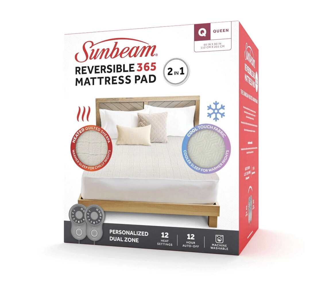 SUNBEAM Queen SIZE Reversible 365 Electric Heated & Cooling Mattress Pad - NEW gallery