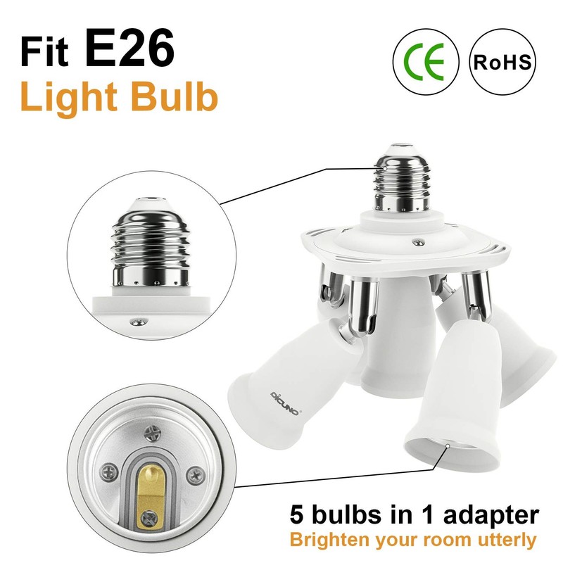 DiCUNO 5 in 1 E26 Light Socket Splitter Adapter, Standard Base LED White gallery