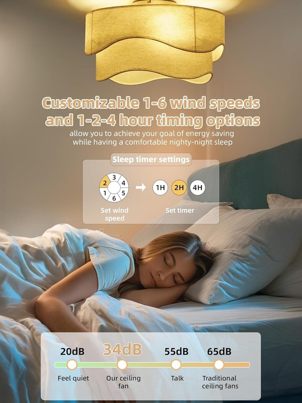 Flush Mount Boho Ceiling Fan 20" with Light and Remote Control – 6-Speed Beige gallery