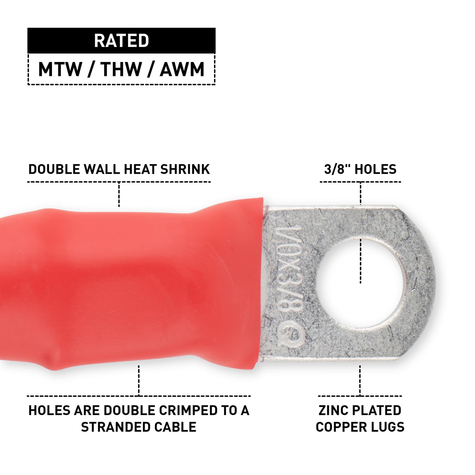 1/0 Red Battery Interconnect Cable 6" with 3/8" Lugs ASSEMBLED IN USA gallery