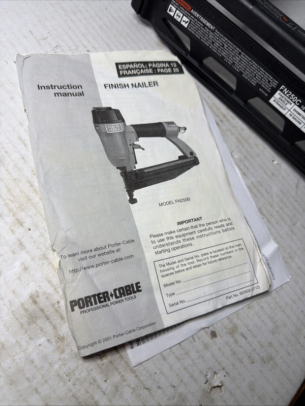 Open Box Make Offer! Porter-Cable FN250C 16-Gauge Finish Nailer! Manual gallery