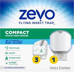 Zevo Compact Flying Insect Trap Kit with Refill Cartridges – Plug-in Indoor Bug