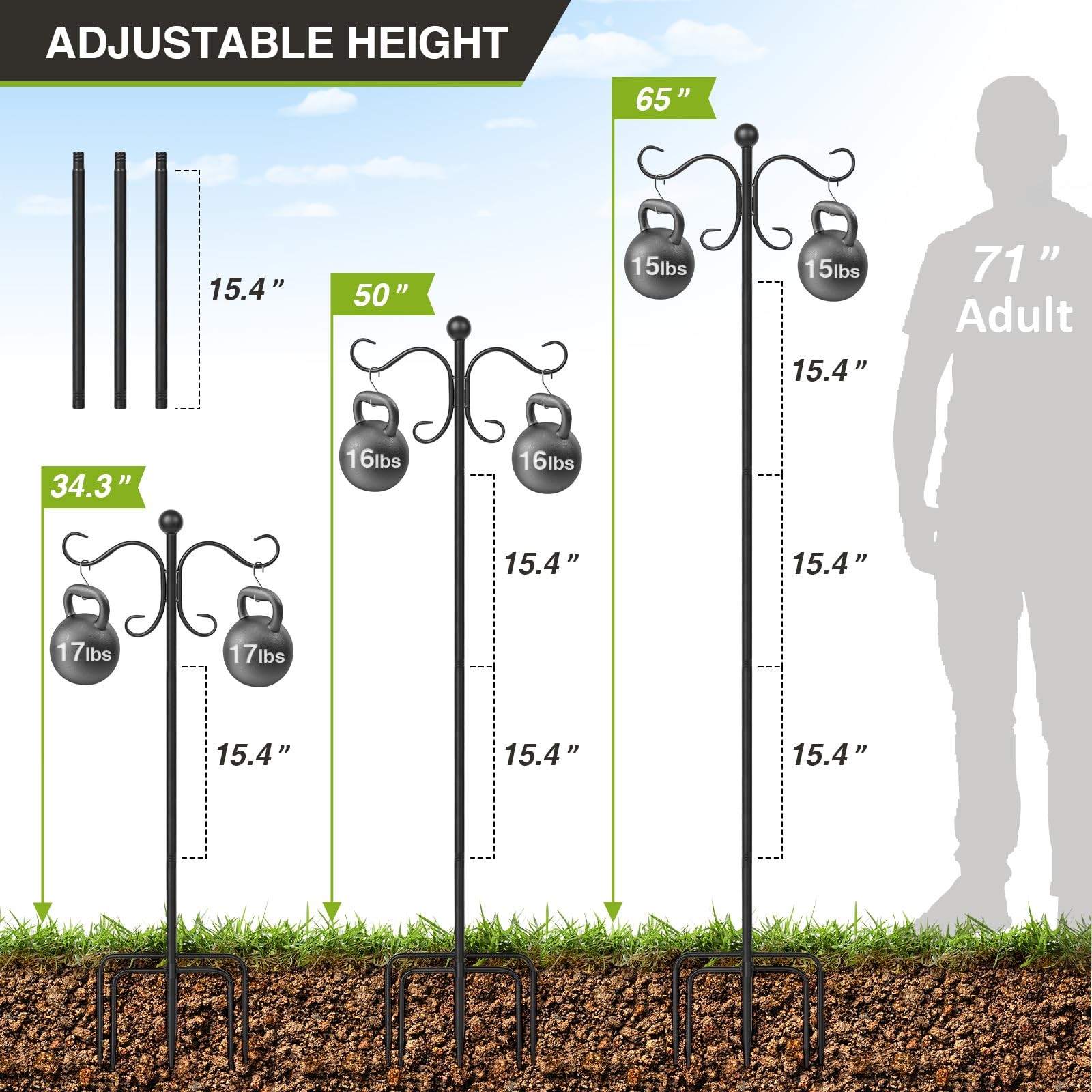 2 Pack 76 Inch Adjustable Double Shepherds Hooks for Outdoor Heavy Duty, Two ... gallery
