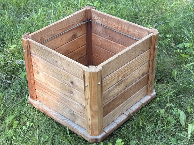 Rustic Slatted Pine Wood Storage Bin Planter Box Farmhouse 14x14 Inch Square Vtg gallery