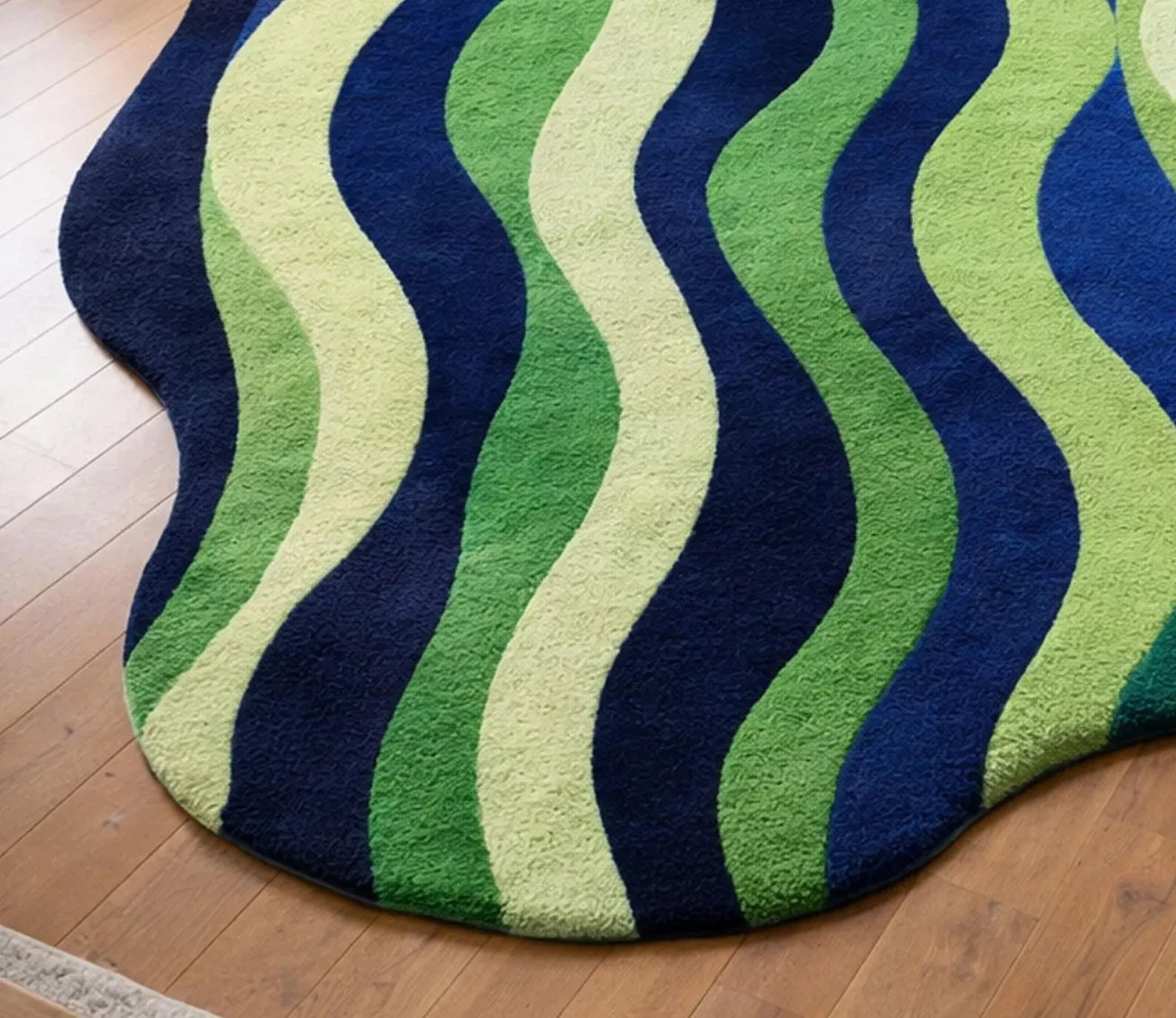 Hand Tufted Blue Green Wavy Rug Modern Abstract Area Carpet gallery