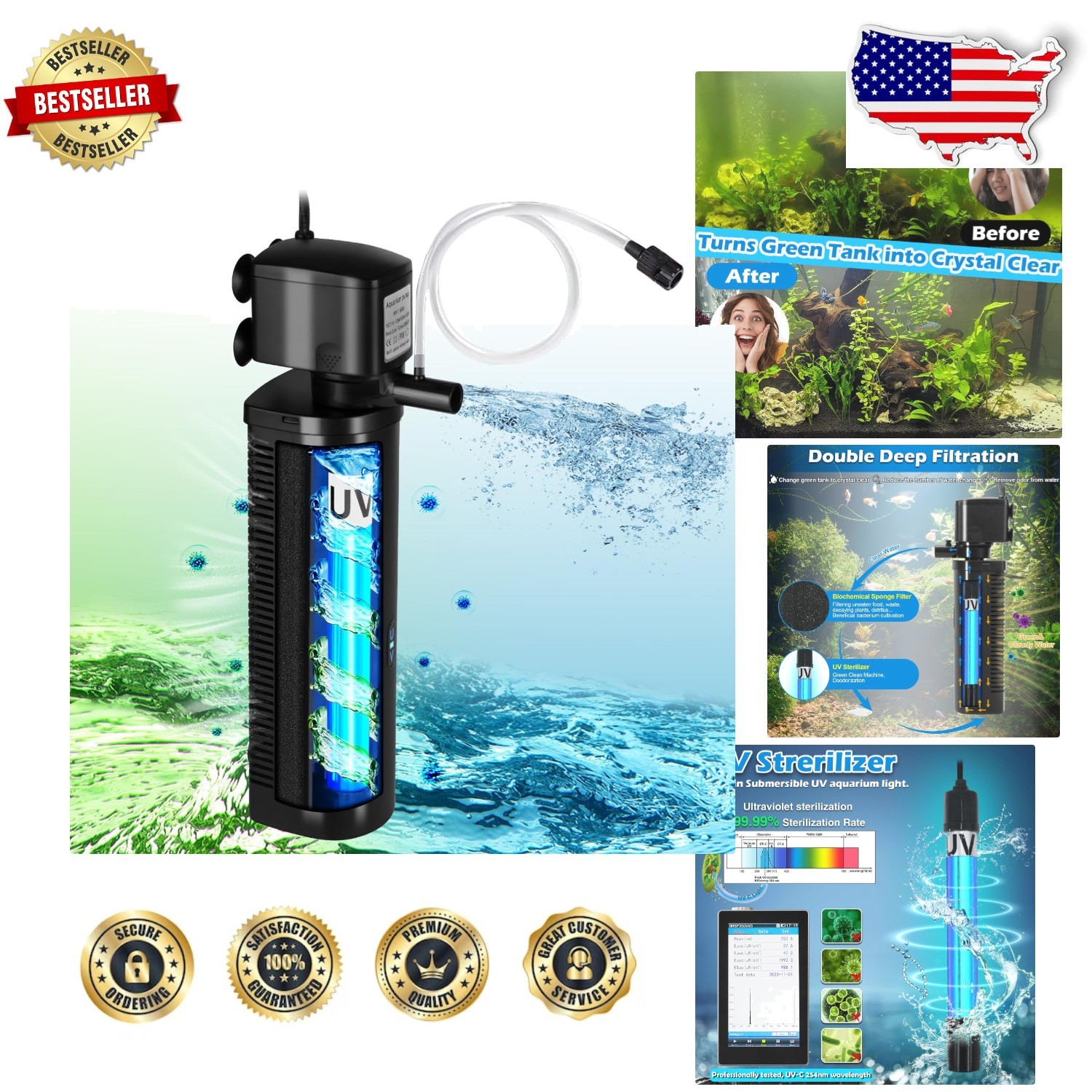Pond Filter 75-300 Gal UV Clean Machine Powerful 600GPH Submersible Aquarium ... gallery