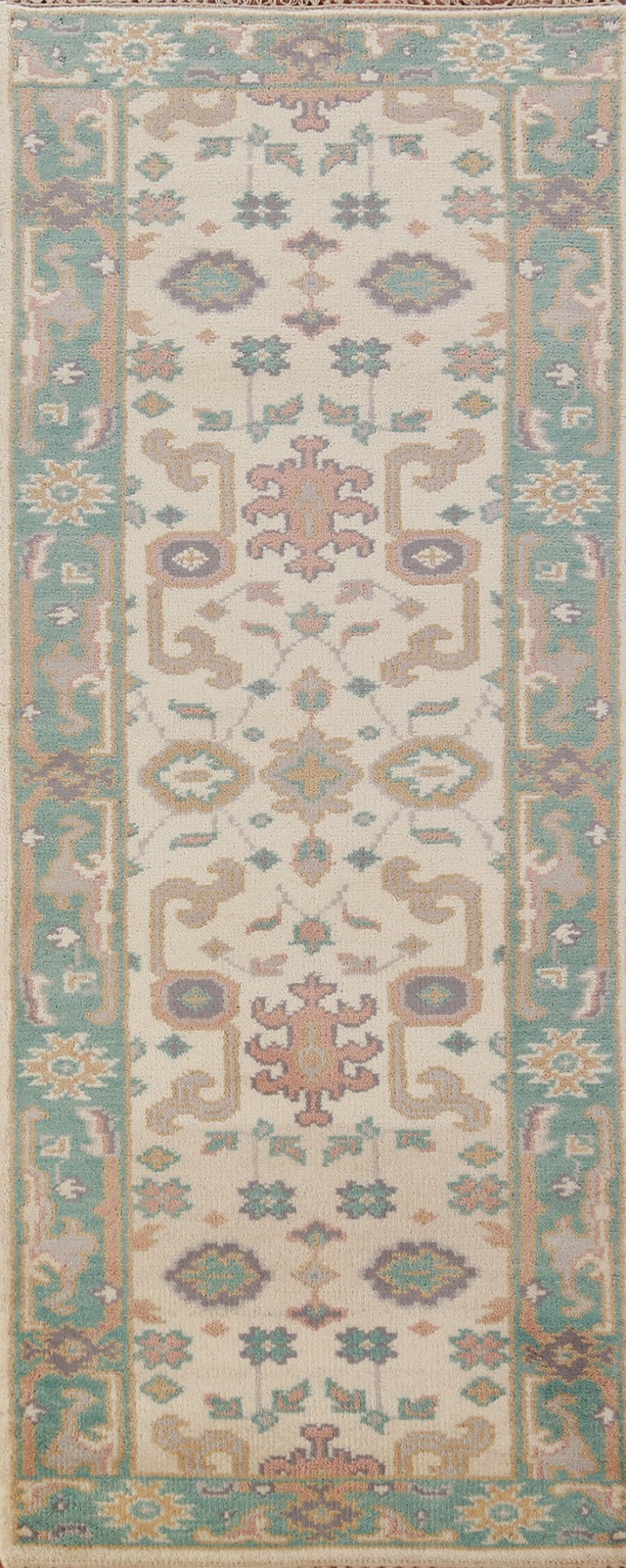 Oushak Oriental 8 ft Runner Rug 3x8 Ivory/ Green Wool Hand-knotted Carpet gallery