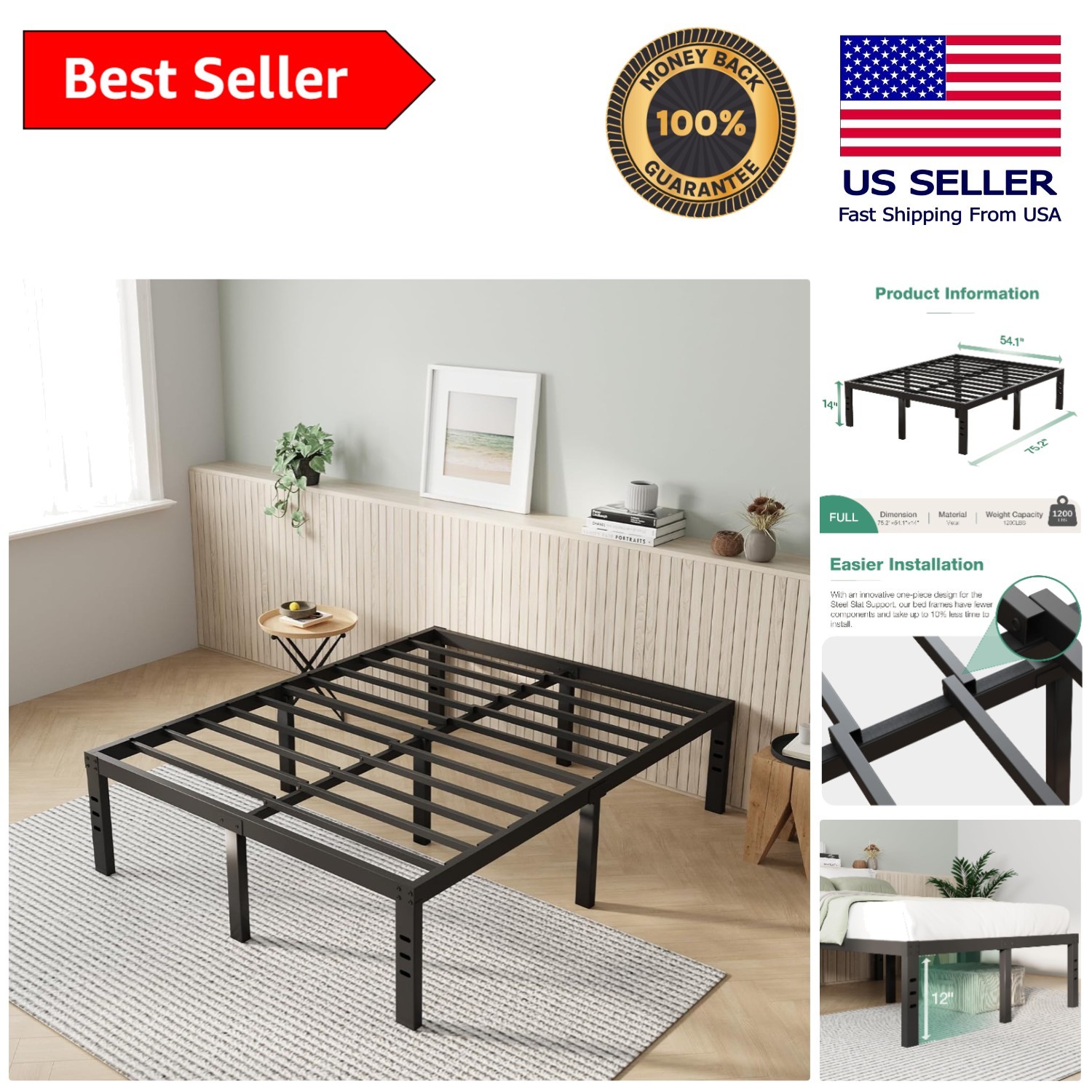 Heavy Duty 14 Inch Metal Bed Frame - No Box Spring Needed, Squeak Resistant gallery
