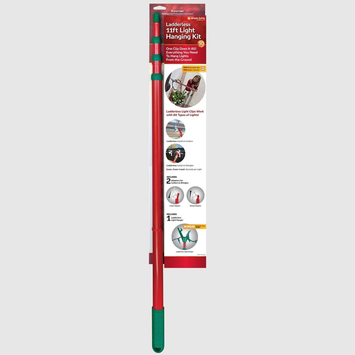11ft pole Ladderless Light Hanging Kit No Ladder + 50 Gutter/Shingle clips! gallery