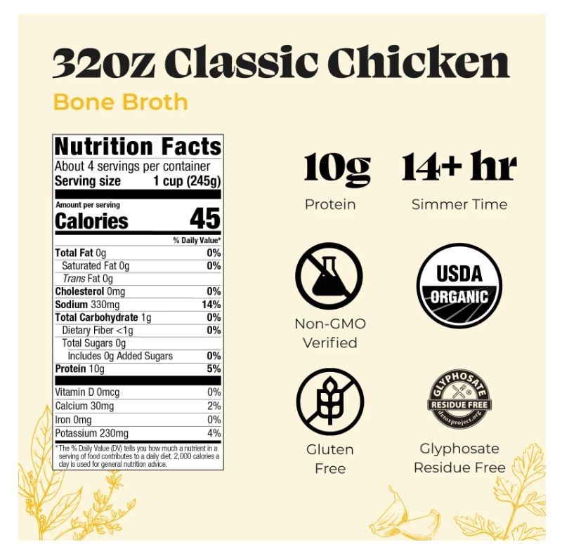 Kettle Fire Classic Chicken Bone Broth Shelf-Stable 32 oz gallery