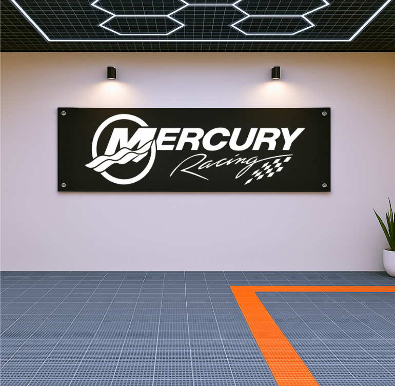 Mercury Racing Banner 71x24 Polyester Custom Garage Wall Sign Speed Shops gallery