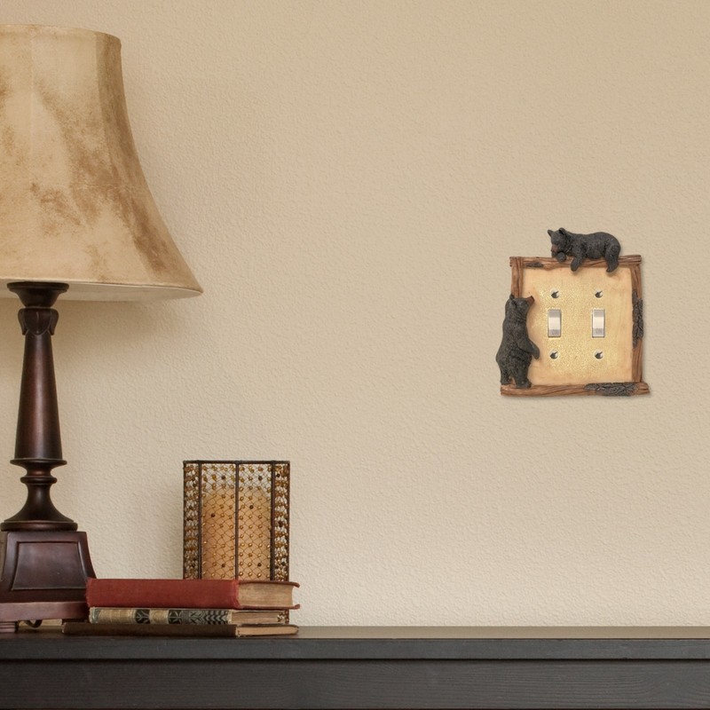 Black Bear Log Double Toggle Switch Wall Plate Cover Cabin Lodge Home Decor gallery