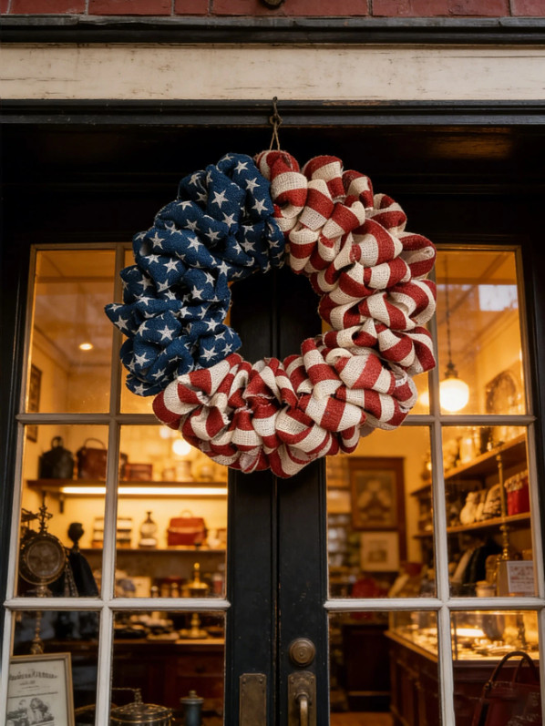 2D Patriotic American Flag Wreath Front Door Decor Double-Layer Ruffle July 4 gallery