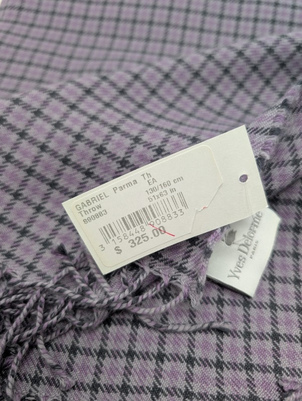 Yves Delorme Purple Gabriel Throw Blanket Fringed Houndstooth Merino Wool NEW gallery