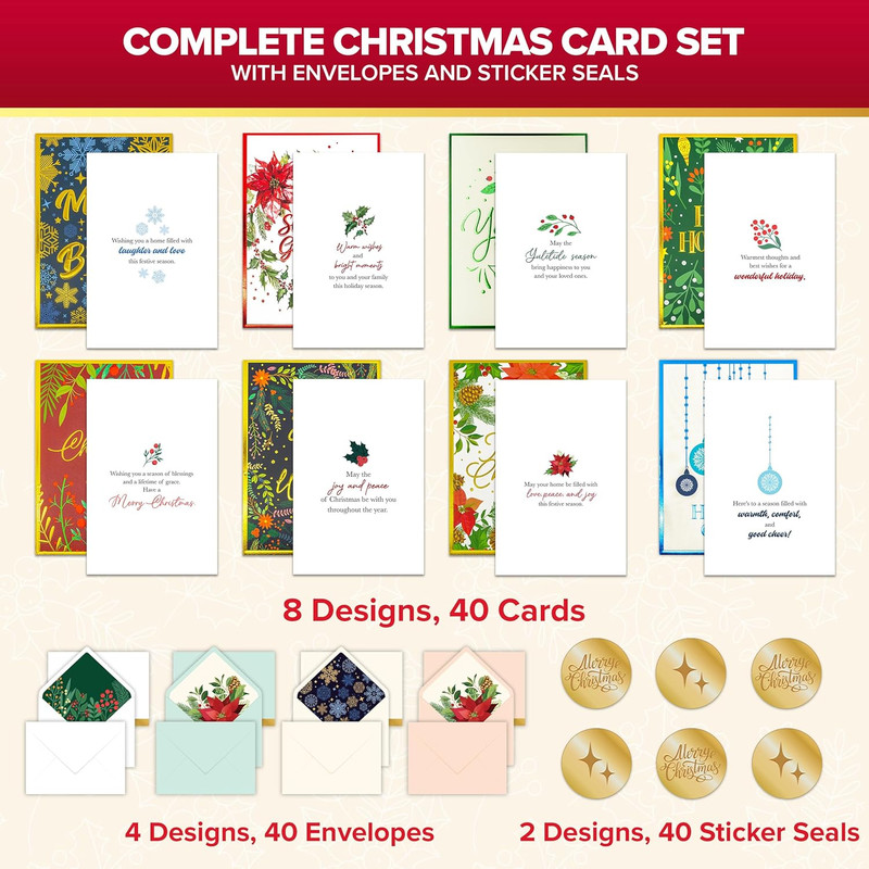40 Pack Foil Embossed 5X7In Assorted Christmas Cards with Envelopes and Stick... gallery