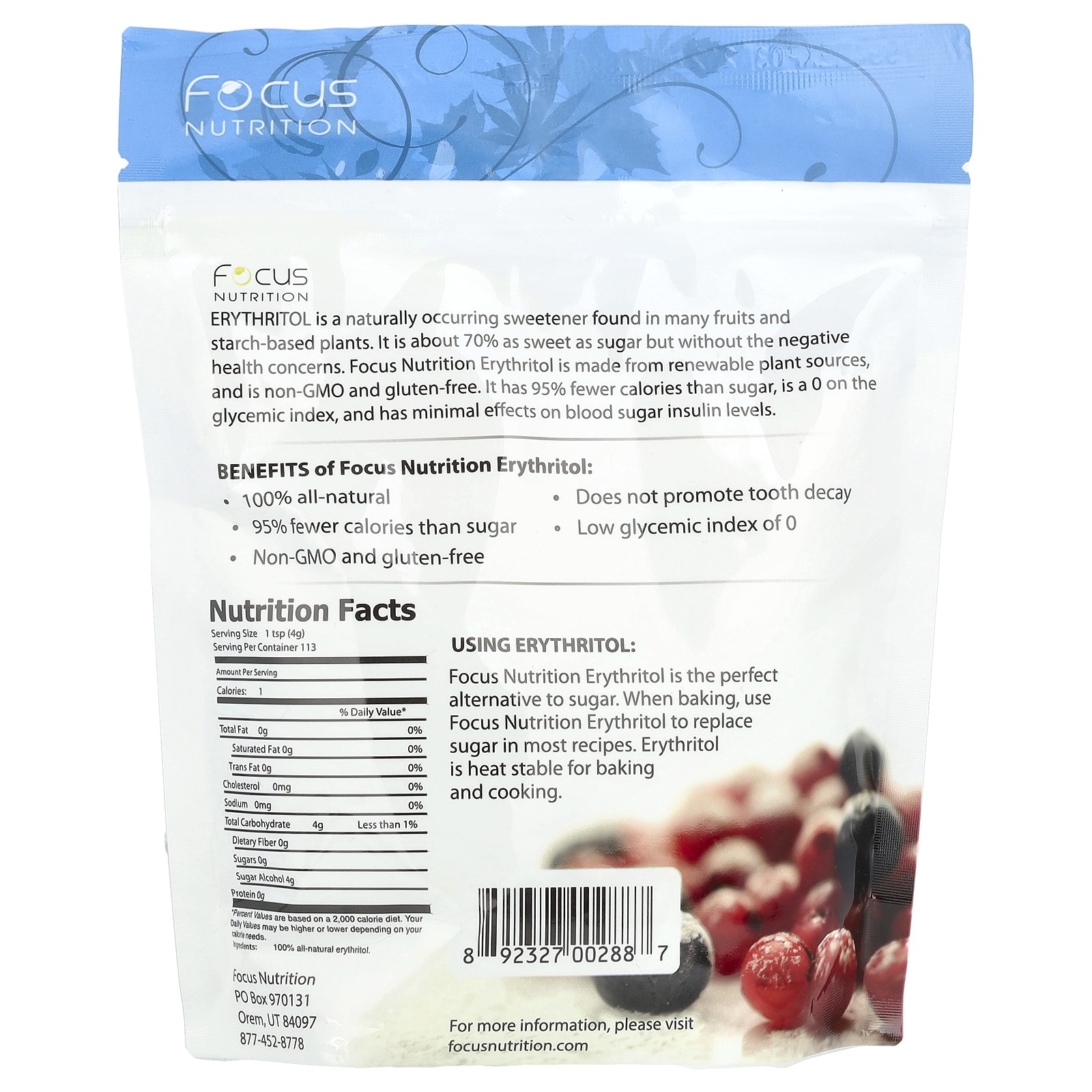 Erythritol Sweetener, Low Calorie Sweetener, 1 lb. (454 g) gallery