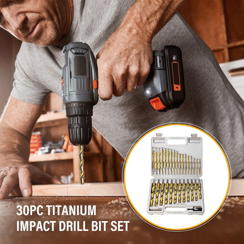 ROGAPER 30 PCS Titanium Impact Drill Bit Set, Hex Shank Drill Bit Set for Woo... gallery