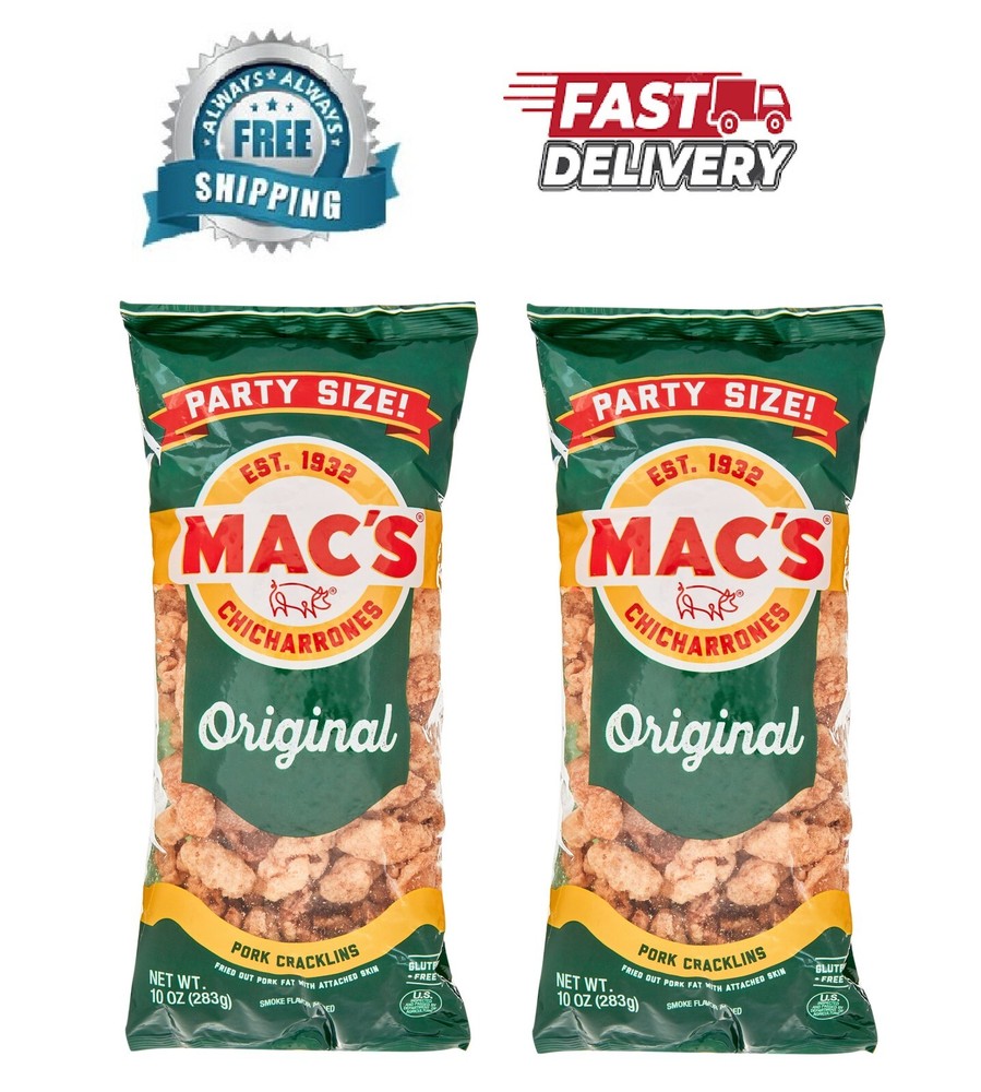 Mac's Chicharrones Original Flavored Cracklin Curls, Fried Pork 10 oz 2ct New