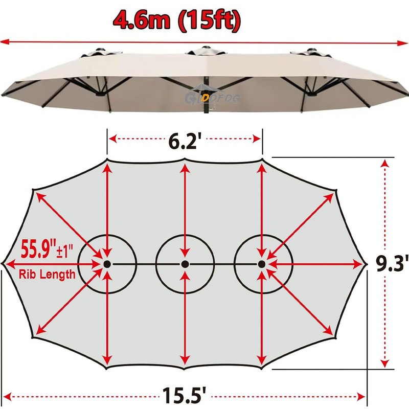 Patio Umbrella Replacement Canopy 12 Ribs for 15'X9' Double Sided Patio Umbre... gallery