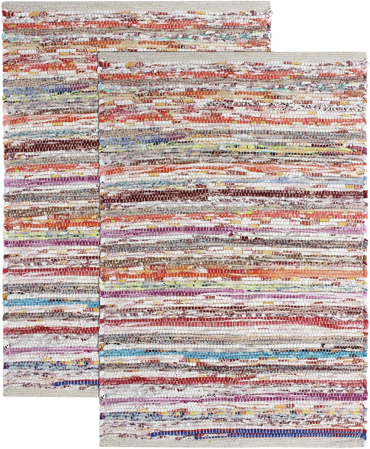 Cotton Chindi Rag Rug - 2 Pack - Boho Farmhouse Rustic Area Accent Throw Rug gallery
