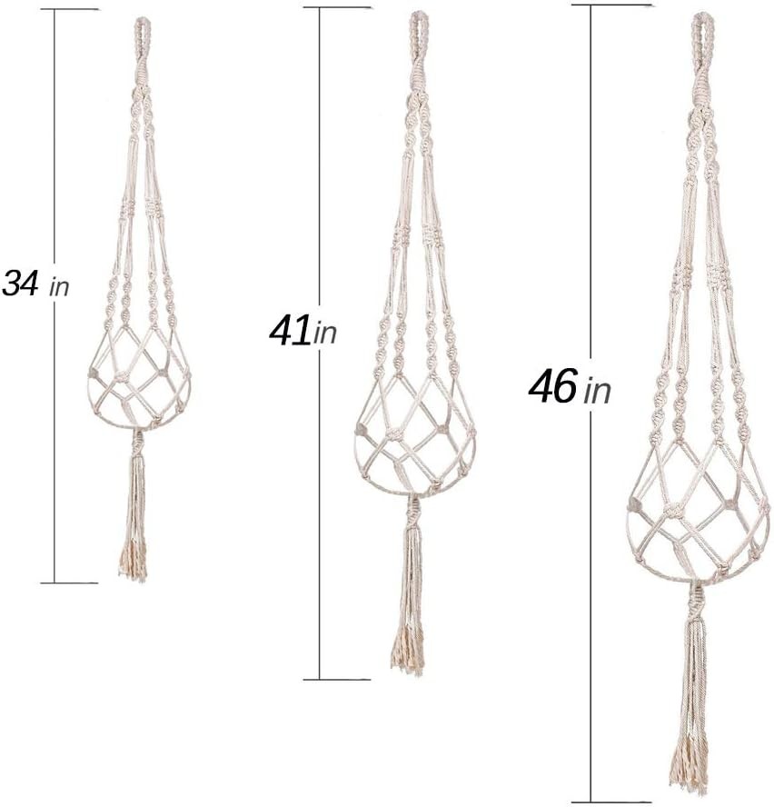 3 Pack Macrame Plant Hangers 46/41/34in Indoor Hanging Planter Boho Ivory gallery
