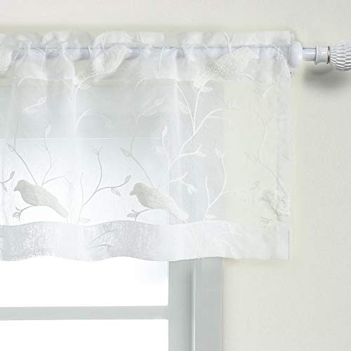 Bird Embroidered Kitchen Valances, White Sheer 60"W x 14"L (Pack of 1) Birds gallery