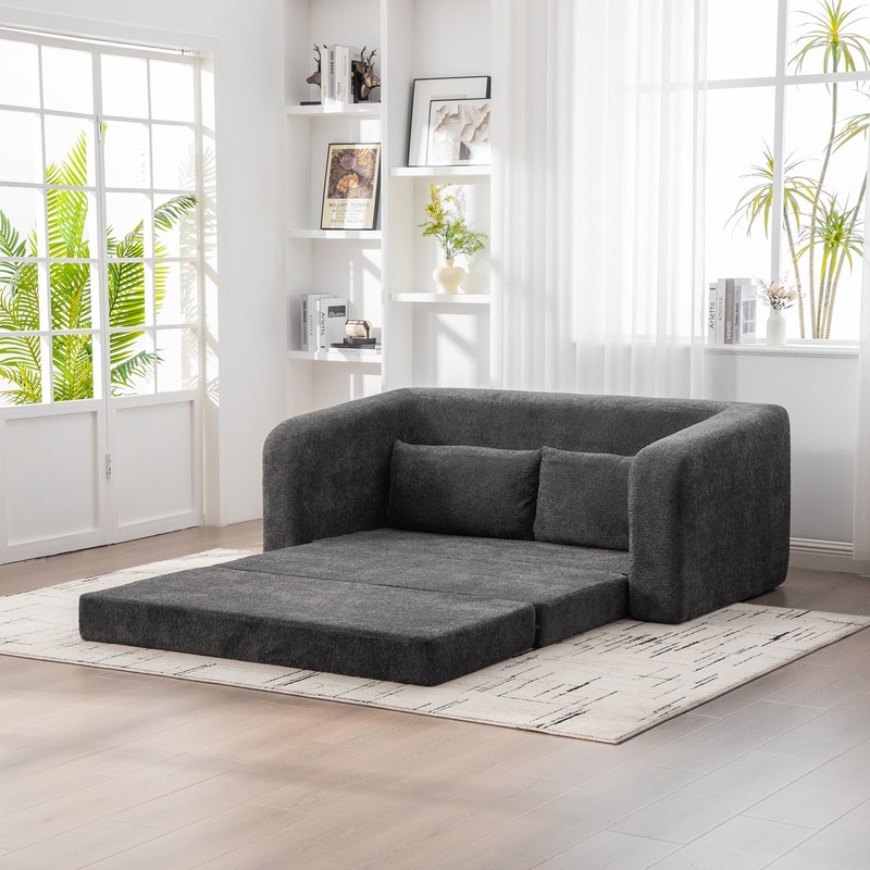 71" 2-in-1 Pull Out Foldable Loveseat Sofa Bed with Armrest & Backrest Pillows gallery