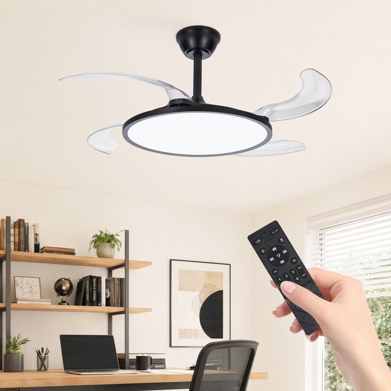 42 inch Remote Control Low Profile Black Retractable LED Ceiling Fan with Light gallery