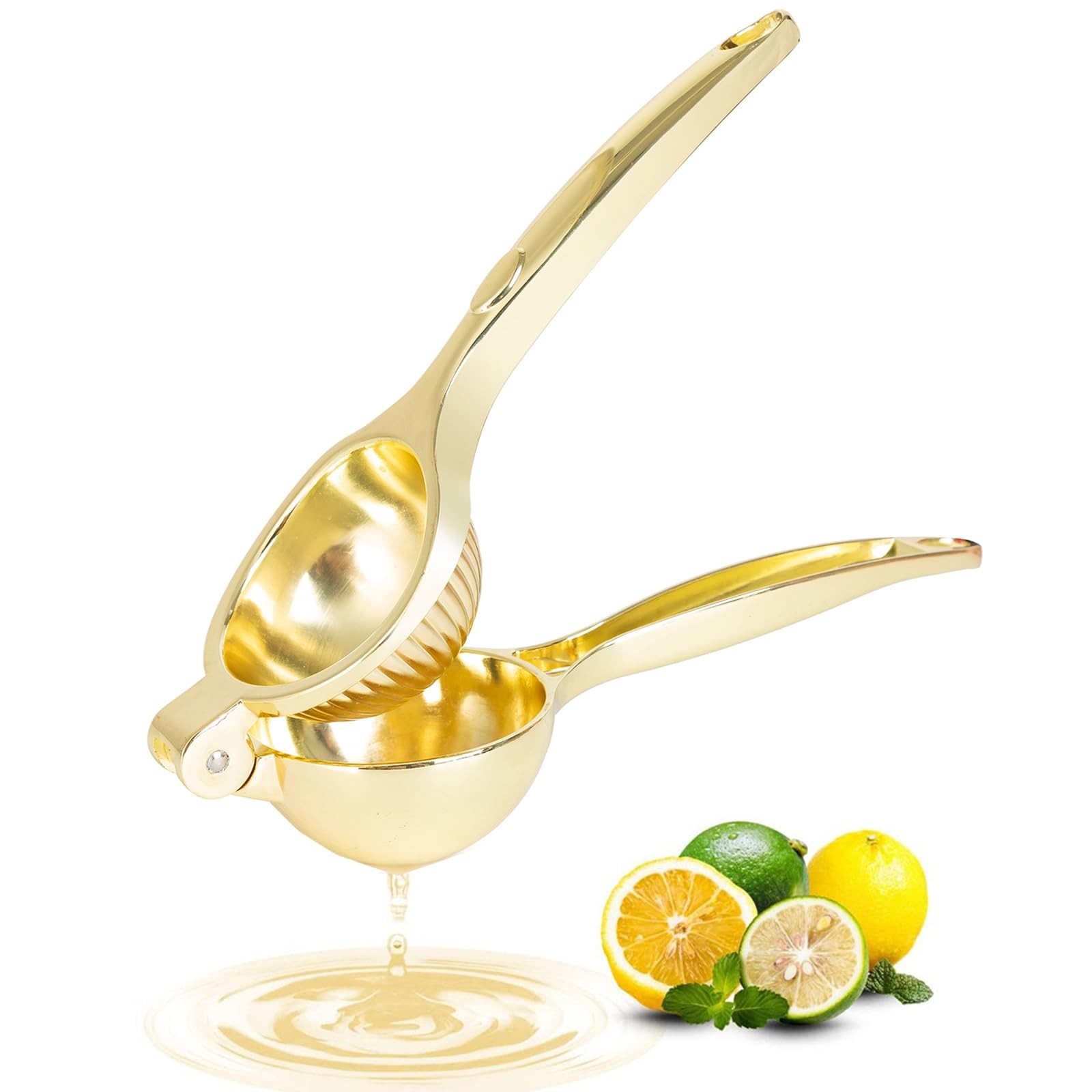 Manual Citrus Juicer, Threaded Groove Design for Lemons Limes Oranges, Gold gallery