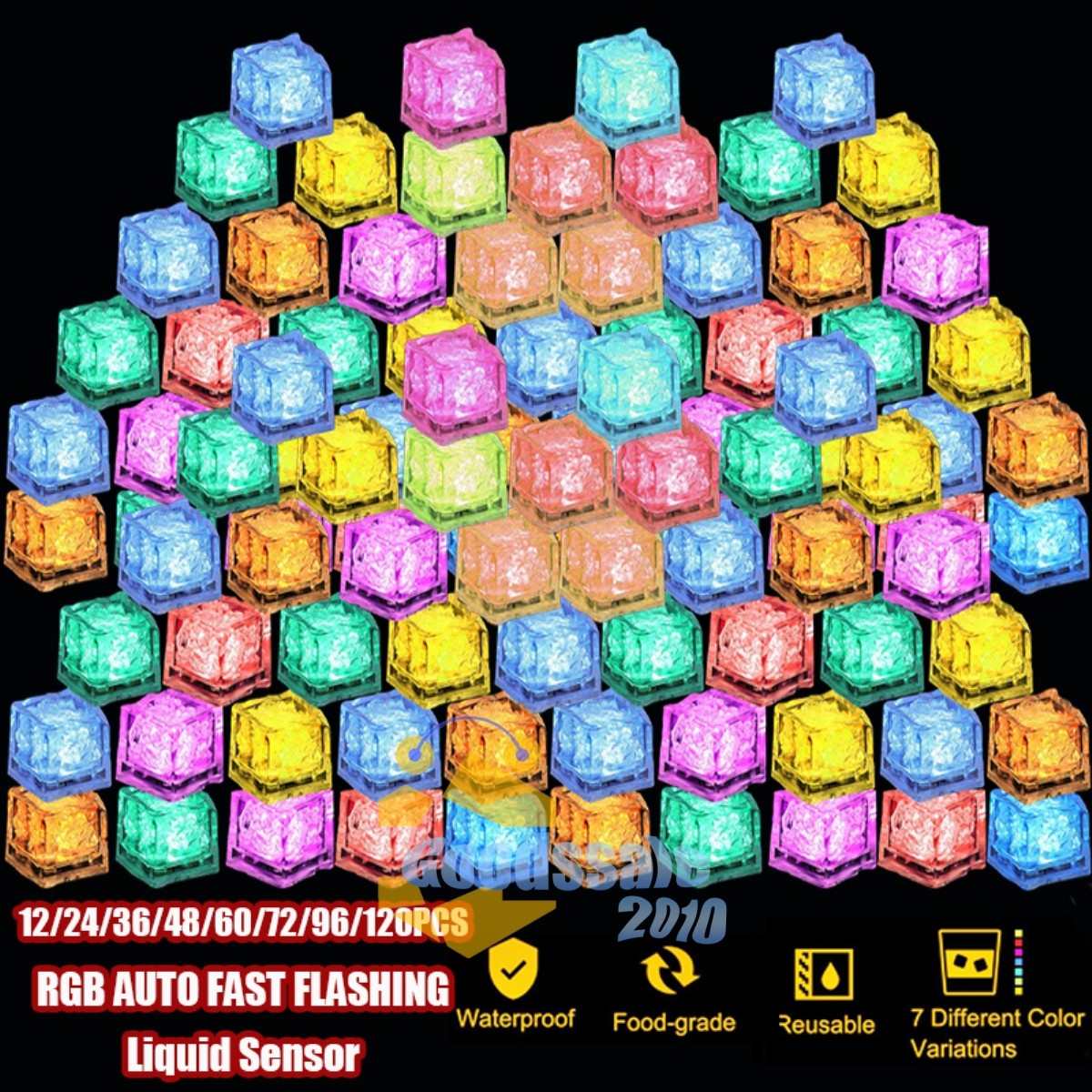Waterproof Led Light Up Ice Cubes Multicolor Fast Flash Reusable Liquid Sensor gallery