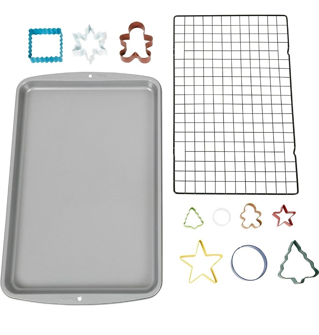 Wilton-Cookie Christmas Baking Gift Set 12 Piece Pan, Cooling Rack Sheet Cutters gallery