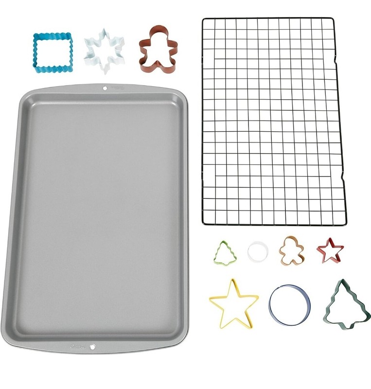Wilton-Cookie Christmas Baking Gift Set 12 Piece Pan, Cooling Rack Sheet Cutters gallery