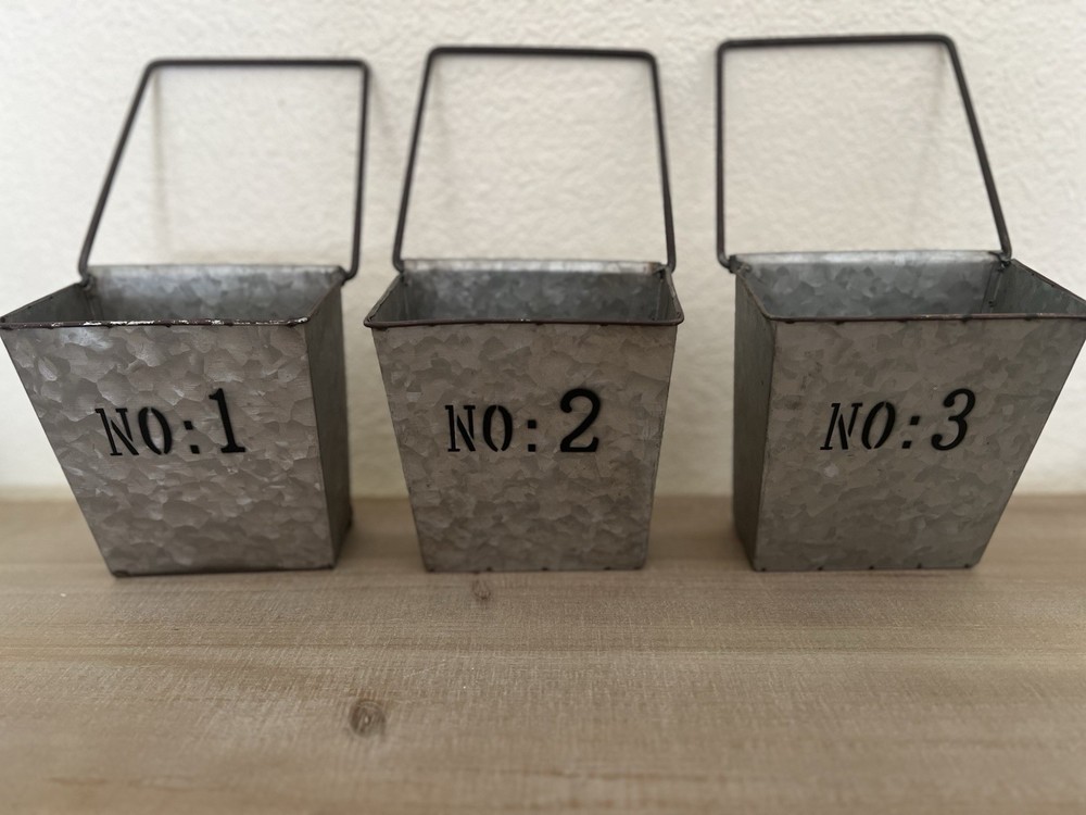 Primitive Galvanized Metal Storage Boxes Set of 3