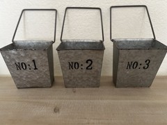 Primitive Galvanized Metal Storage Boxes Set of 3