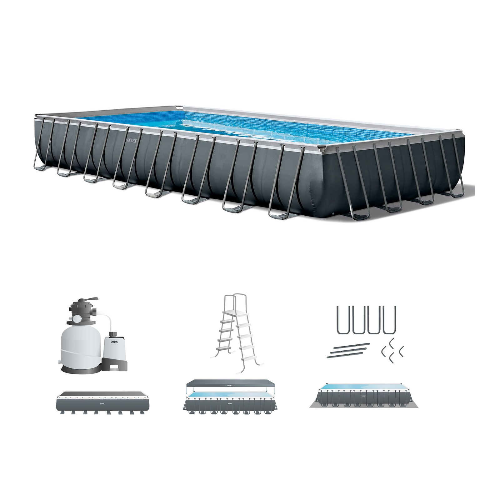 Intex 32' x 16' x 52" Rectangular Ultra XTR Frame Above Ground Swimming Pool Set gallery