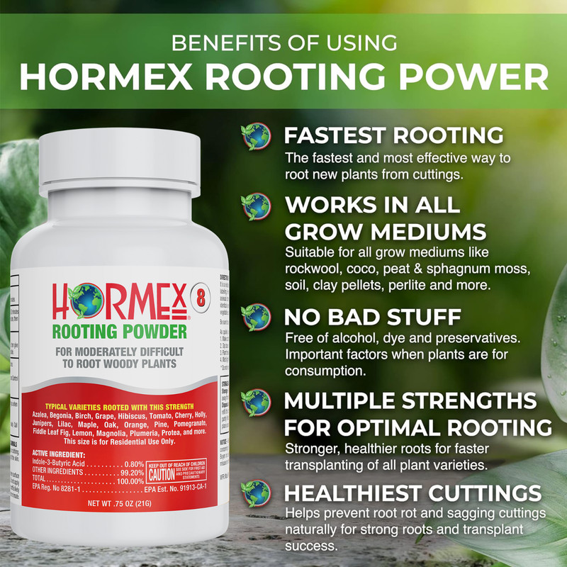 Hormex Rooting Powder #8 - for Moderately Difficult to Root Plants - 0.8% IBA gallery