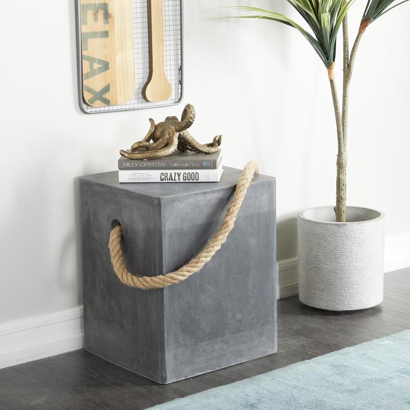 Magnesium Oxide Lightweight Outdoor Accent Table with Rope Handle, 15" x 15" ... gallery