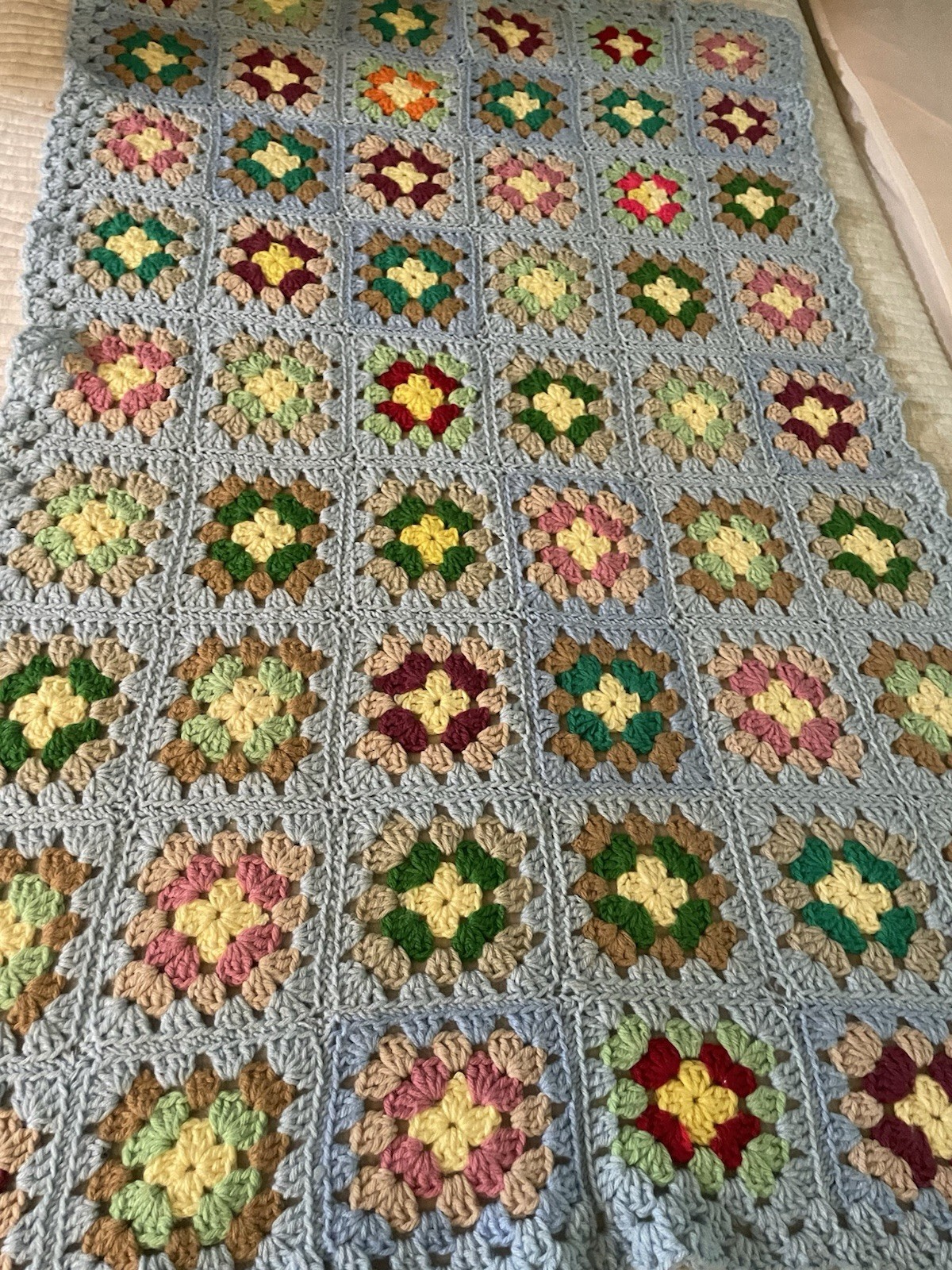 Handmade Crochet Granny Square Throw Blanket, Blue Multicolor, 31x 50 in gallery