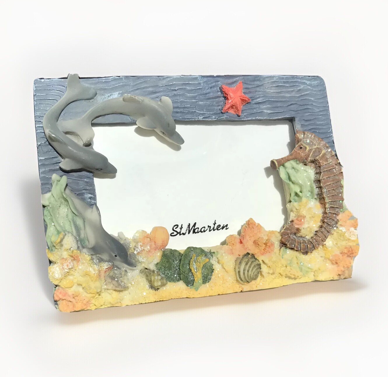🏝ST. MAARTEN 3D PICTURE FRAME 3x5” Photo Dolphins Seahorse Starfish Shells gallery