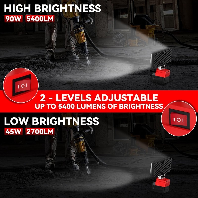 Cordless 8" LED Work Light for Milwaukee M18, 5400 Lumens, USB Charging gallery