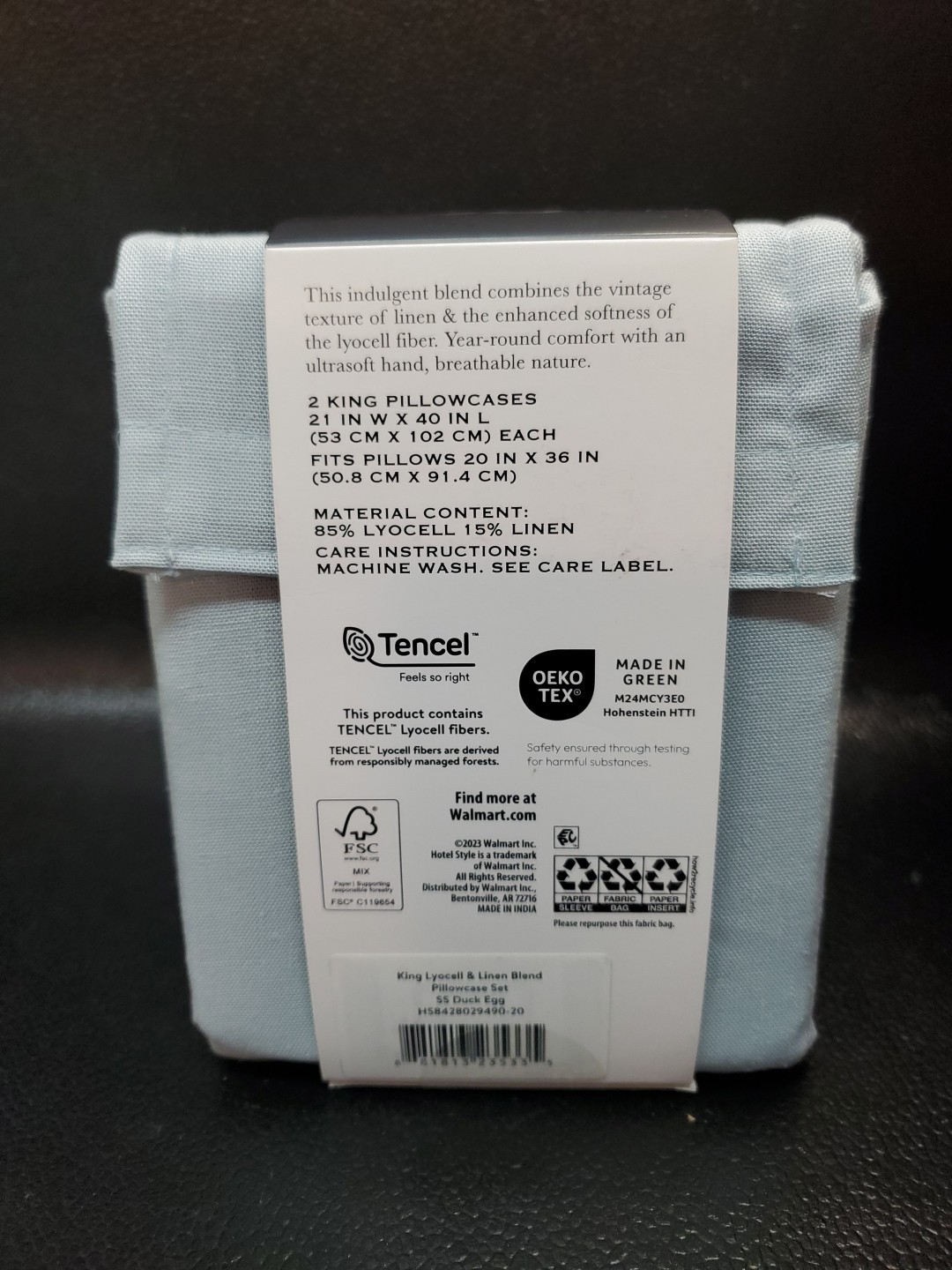 Hotel Style Lyocell & Linen Blend 2 Pillowcases KING, SS DUCK EGG gallery