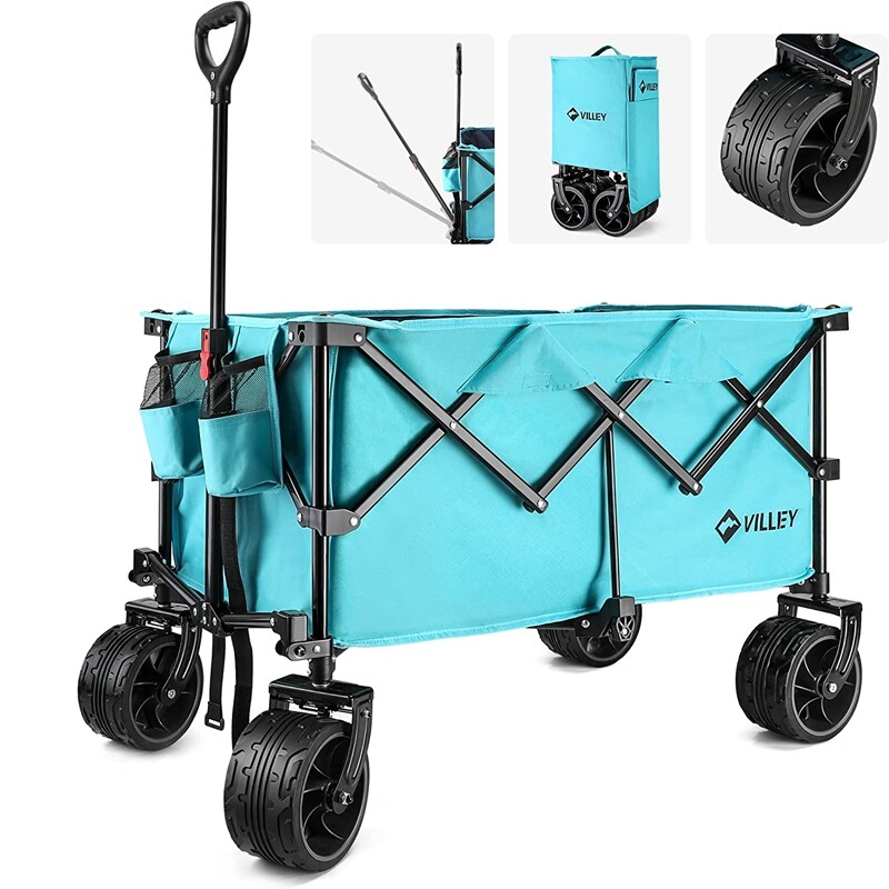 VILLEY Blue/Green/Pink Collapsible Wagon Folding Wagon Cart 225lbs Load Capacity gallery