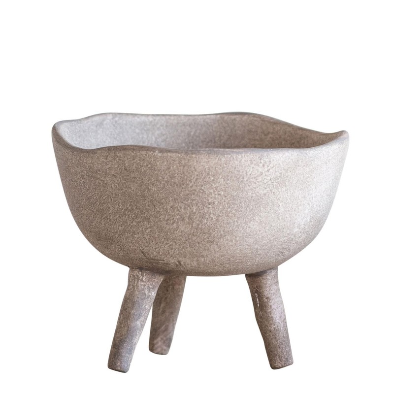 Boho Terracotta Footed Planter with Organic Edge in Matte Taupe Finish gallery