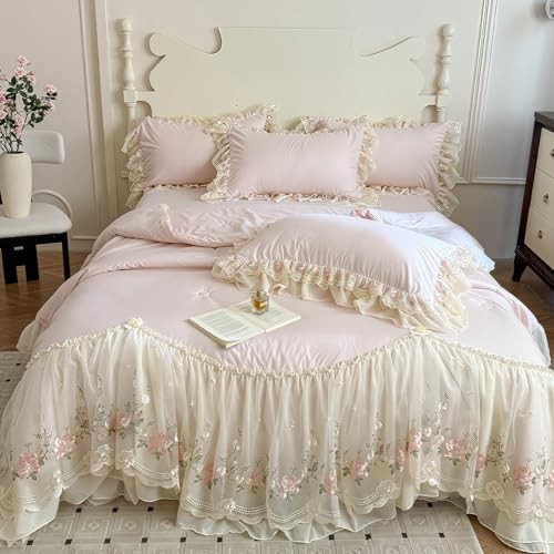 Queen Size French Chic Bedding Set 4-Piece - Romantic Lace Trim Washed Cotton,.. gallery