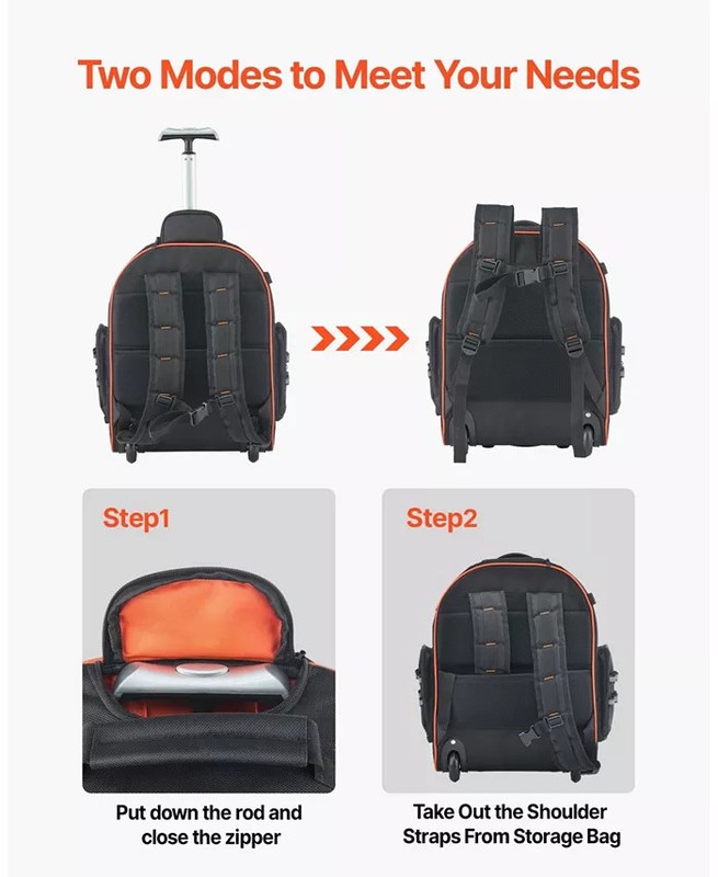 Rolling Tool Backpack on Wheels, 110 Lb Capacity, 45 Pockets, Heavy-Duty Tool Or gallery